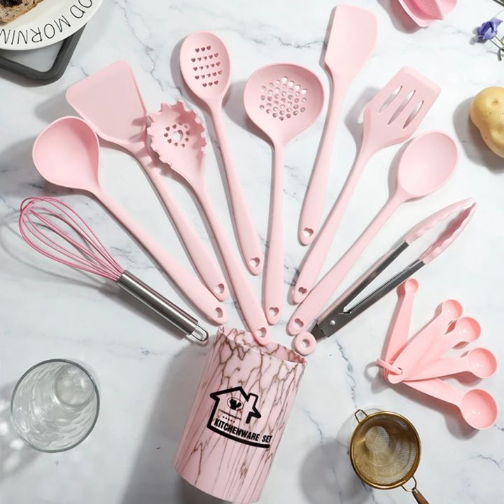 Pink%2018Pcs%20Food%20Grade%20Silicone%20Kitchen%20Cookware%20Utensils%20Turner%20Spatula%20Measuring%20Spoon%20Practical%20Cooking%20Tool%20Kitchenware%20Set%20-%20Image%203