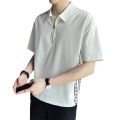 Japanese Style Simple Waffle Solid Color polo Shirt Short Sleeve Boys Niche Design Half Zipper and Lapel Top T-shirt. 