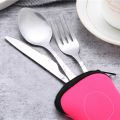 【linfang store】Dinnerware Sets 3Pcs Steel Set Flower Painting Portable Tableware Set Tableware Case Kit. 