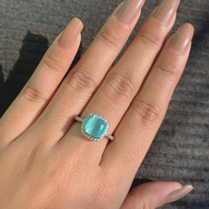Turquoise Silver Zircon Ring, Sterling Silver Zircon Ring for Women, 925 Silver Ring with Zircon, Handmade Silver Ladies Ring, Gemstone Ring