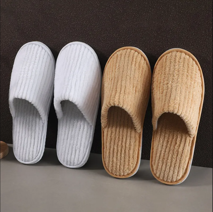 Fashionable Home indoor Strip coral Fleece Luxury home slippers for Men and Women