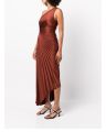 With Label ALC** Summer/Autumn Women Dress Polyester Asymmetry One-Shoulder Brown Hole Ankle-Length Vintage High Waist. 