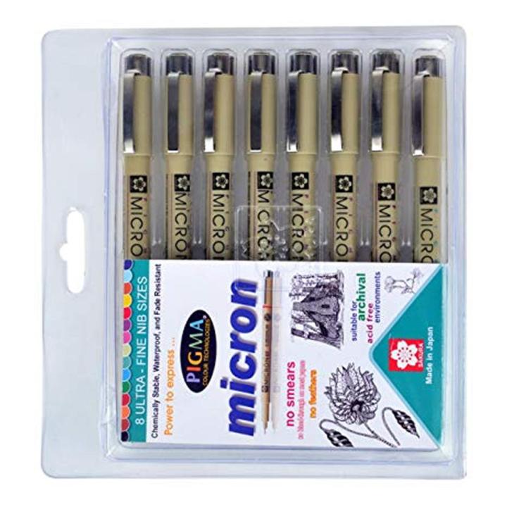 Sakura Pigma Micron Pen Set Art Marker Pens Graphic Brush Needle Drawing Markers black ink Sketch 8 PCS SET