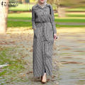 ZANZEA Muslimah Women Muslim Long Sleeve Check Plaid Pocket Floaty Kaftan Tunic Maxi Abaya Dress.