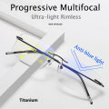 2021 Progressive Multifocal Memory Titanium Rimless Reading Glasses Men Smart zoom Women Ultra-light Anti-blue light Eyeglasses. 