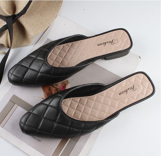 Heli%20Shark%20Women's%20Summer%20Pointed%20Toe%20Half%20Slippers%20New%20Fashion%20Solid%20Color%20Outerwear%20Casual%20Baotou%20Slip-On%20Flat%20Women's%20Shoes%20-%20Image%205
