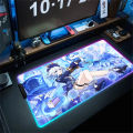 Genshin Impact Furina Anime Mouse Pad LED PC Kawaii Girl Mousepad Gamer Cabinet Keyboard Pad RGB Gaming Accessories XXL Desk Mat.
