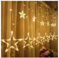badge Golden Big Star Curtain Light, 12 Hanging Golden Star String Lights, Fairy Lights. 