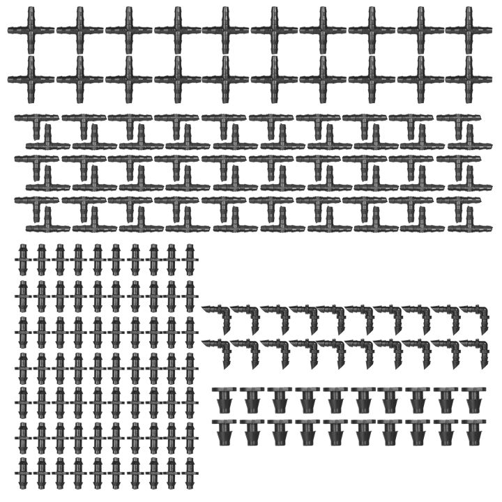 KOGEEK%20250/200%20Pieces%20Irrigation%20Fitting%20Kit%20Drip%20Irrigation%20Barbed%20Connectors%20Compatible%20with%201/4%20Inch%20Water%20Hose%20Connectors%20for%20Garden%20Lawn%20Drip%20Systems(30%204-Way%20Coupling,%2030%20Elbows,%2090%20Straight%20Barbs,%2030%20End%20Plug,%2070%20Tees)%20-%20Image%202