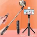 Q07 Selfie Stick Foldable Mini Tripod with Fill Light Bluetooth Remote Shutter Retractable Rod for Phone (100cm) - Selfie Stick.