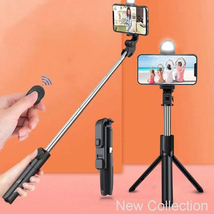 Q07 Selfie Stick Foldable Mini Tripod with Fill Light Bluetooth Remote Shutter Retractable Rod for Phone (100cm) - Selfie Stick