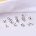 1Piece Fashion L Shaped Dangle Nose Studs Piercing 20G Stainless Steel Flower Moon Tassels Zircon Nostril Screw Piercing Jewelry.