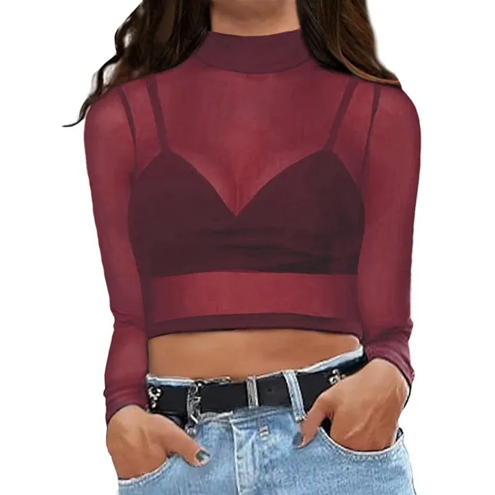 Transparent%20Mesh%20Tops%20Women%20Blouse%20T%20Shirt%20See%20Through%20Long%20Sleeve%20Sheer%20Slim%20Turtleneck%20Shirts%20Crop%20Tops%20for%20Women%20Tunics%20-%20Image%205