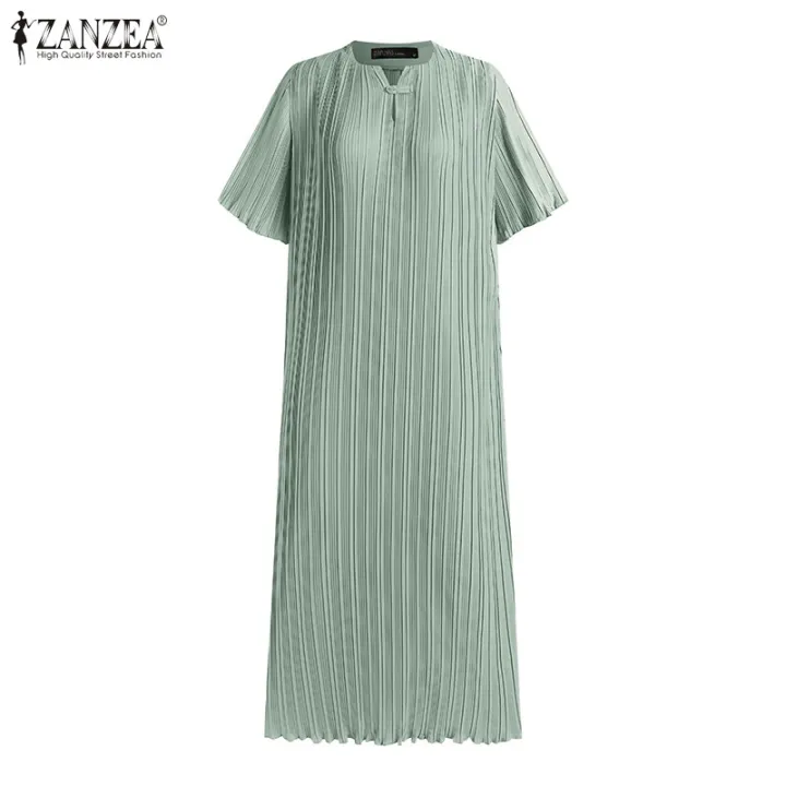 ZANZEA%20Womens%20Chinese%20Style%20Elegant%20Plain%20Short%20Sleeve%20Slims%20Fit%20Pleated%20Midi%20Shift%20Dresses%20#11%20-%20Image%206