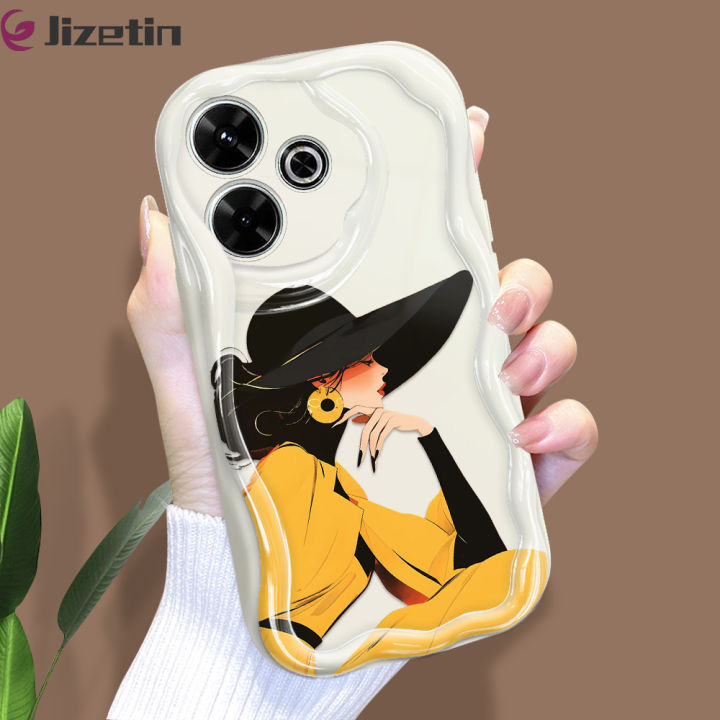 Jizetin for Redmi 13 Xiaomi Poco M6 4G Back Cover Fashion Queen Cream Wavy Edge Soft Silicone Phone Case
