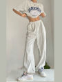 American-Style Gray Women's Summer Straight Loose Wide-Leg Pants Drooping Slimming Sweatpants Beam Foot Shut Luck Hop Jazz Pants. 