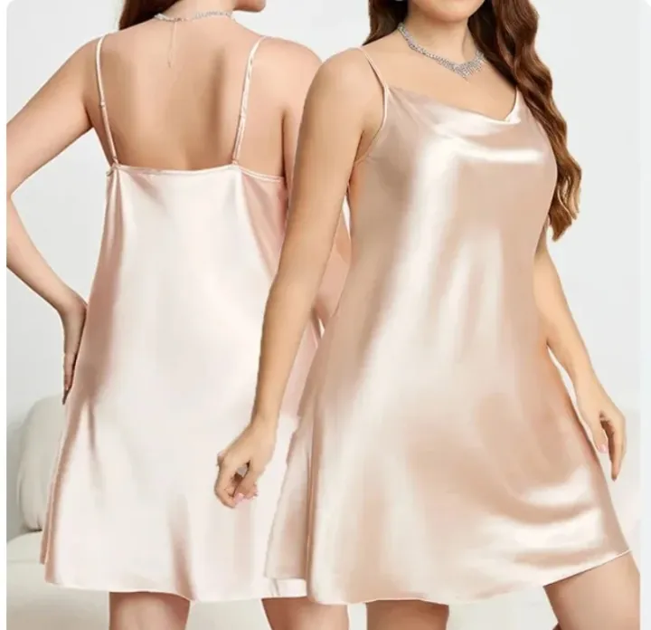 Female%20Nightgown%20Sexy%20Suspender%20Nightdress%20Pink%20Chemise%20Sleepwear%20Bathrobe%20Loose%20Satin%20Home%20Dressing%20Gown%20-%20Image%202