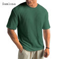 Plus Size 5XL Men Fashion Basic Tops Round Neck Knitted T-shirt 2024 New Summer Casual Pullovers Mens Simple Ruched Tees Shirt.