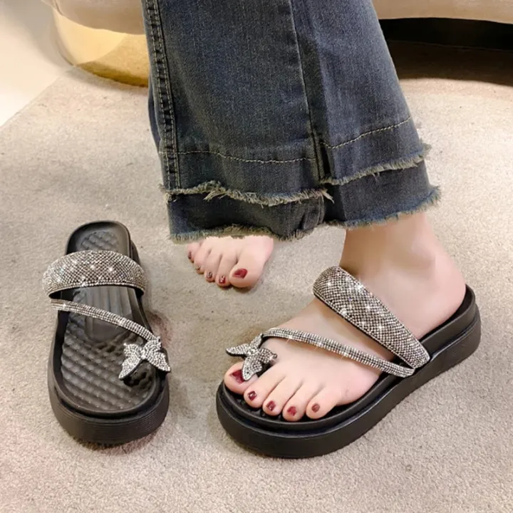 Shiny%20Crystal%20Butterfly%20Flat%20Heeled%20Sandals%20Women%202024%20Summer%20Clip%20Toe%20Platform%20Slippers%20Woman%20Soft%20Thick%20Sole%20Flip-Flops%20Slides%20-%20Image%206