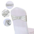 High end hotel banquet elastic bow ribbon without tie, flower hot stamping strap on back of the chair. 