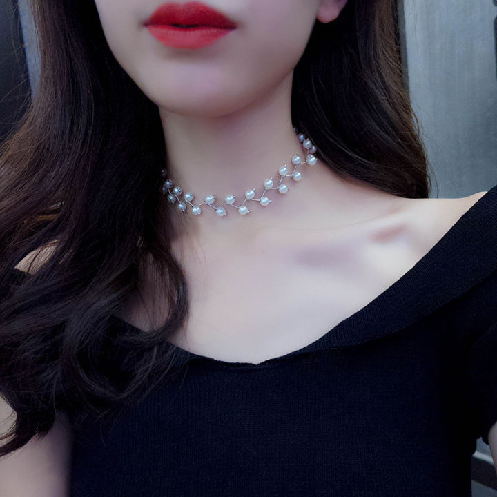 Pearl%20clavicle%20chain%20female%20Choker%20neck%20with%20simple%20short%20section%20chain%20female%20neck%20jewelry%20collar%20necklace%20-%20Chain%20-%20Necklace%20For%20Girls%20-%20Image%202