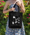 Customizely JJK ANIME design Printed Black and White Canvas Tote Bag with Zipper for Girls. 