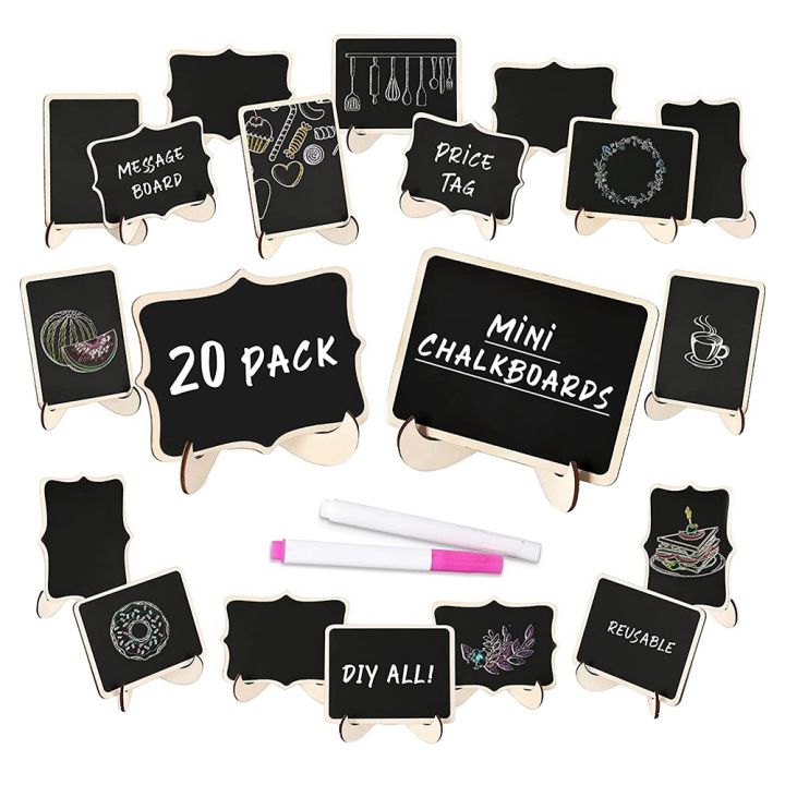 XHHDQES%20Mini%20Chalkboard%20Sign%2020%20Pack%20Food%20Labels%20for%20Party%20Buffet,%20Wooden%20Small%20Chalk%20Board%20Signs%20with%20Easel%20Stand%20for%20Food%20Tags%20-%20Image%202