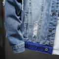 Men Brand Denim Jacket Streetwear Punk Motorcycle Ripped Print Cowboy Coats High Quality Casual Hole Loose Male Jeans Outwear.