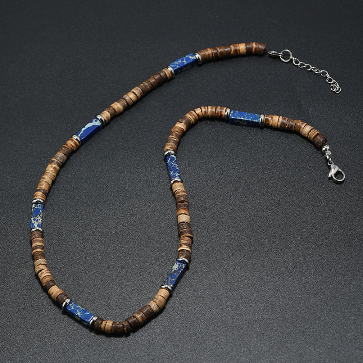 Boho%20Vintage%20Jewelry%20Summer%20Wood%20bead%20Beaded%20Necklace%20Men%20Handmade%20Natural%20stone%20Necklace%20-%20Image%205
