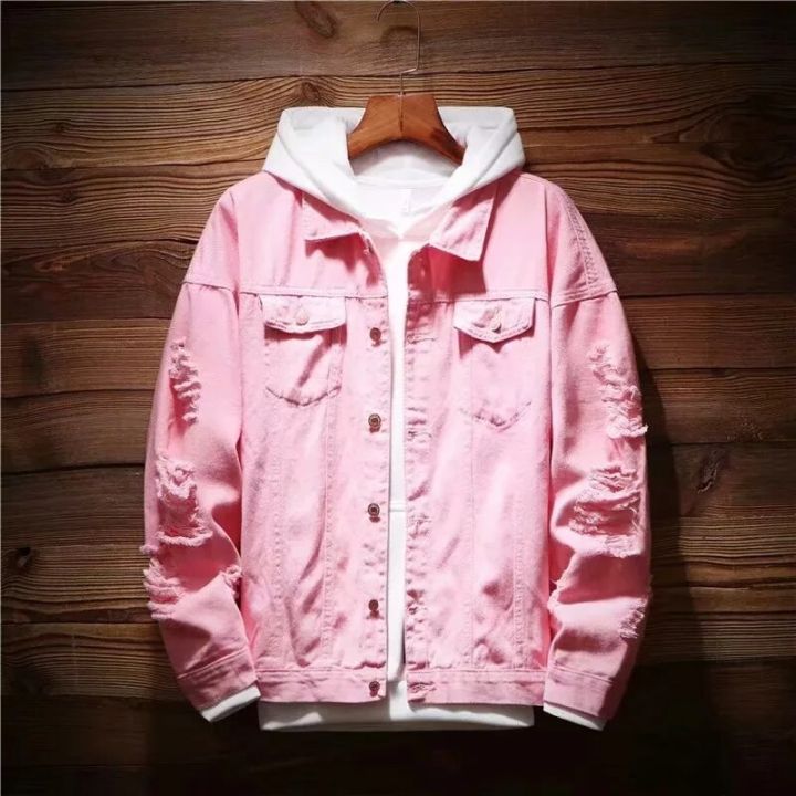 Jacket Men Pink Ripped Jean Jacket Mens Denim Jacket Ripped