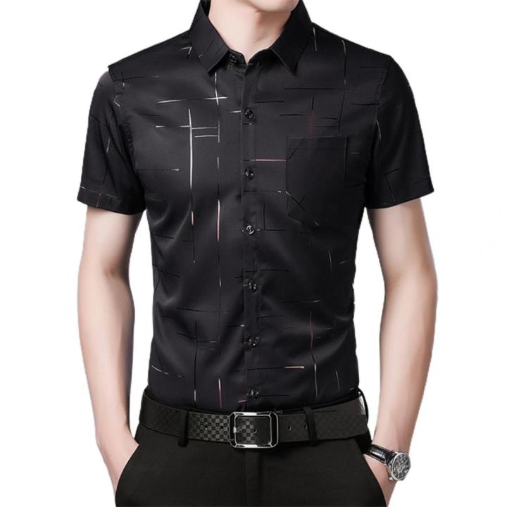 princess polly baby blue dress Solid Black Mens Short Sleeve Button up Shirts – Tailored Slim Fit Cotton Dress  Shirts – Amedeo Exclusive main image 1