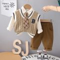B Letter Baby Boys Clothes Kids Sweater 3pcs Set Children Cardigan Vest Long Sleeve Shirts Jeans Pants Boys Clothes Boys Outfit.