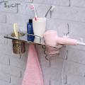 TAPCET Hair Dryer Holder Blow Dryer Hanging Rack 304 Stainless Steel Wall Mount Organizer with Hooks Plug Holder Design.