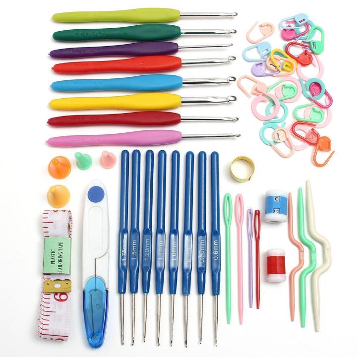16 sizes Aluminium Crochet Hooks Needles Knitting Set Soft Handles Accessories