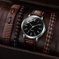 Fashion Arabic Dial Men's Watches Bracelet Set Casual Leather Band Analog Quartz Man Watch (without box). 