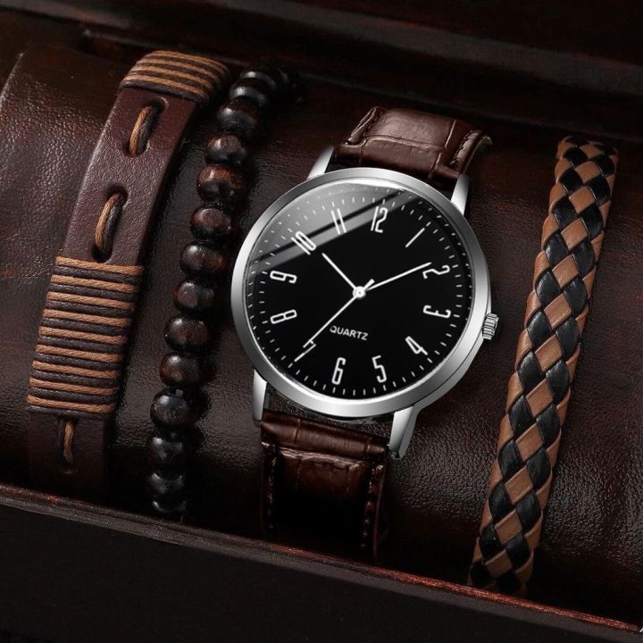 Fashion%20Arabic%20Dial%20Men's%20Watches%20Bracelet%20Set%20Casual%20Leather%20Band%20Analog%20Quartz%20Man%20Watch%20(without%20box)%20-%20Image%204