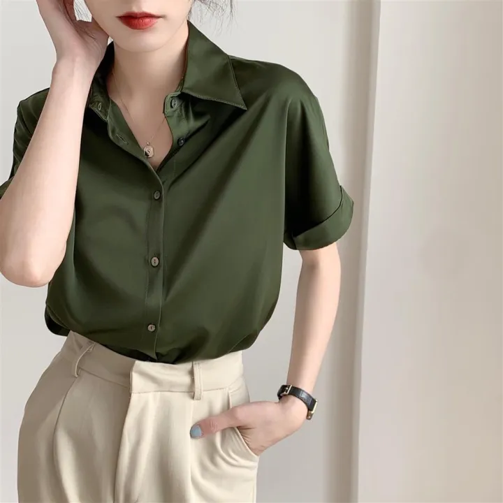 Shirt%20Women's%20Summer%20Satin2023New%20Interview%20Formal%20Wear%20Shirt%20Green%20Retro%20Hong%20Kong%20Style%20Drape%20Top%20-%20Image%206