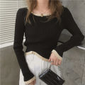 IELGY Black Knitted Women's clothes Casual All-match Base Long-sleeved Sweater Top Jacket.