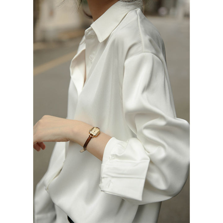 White Shirt Women's Design Sense Xiaozhong Fu Gugang Style Top Draping Shirt Mercerizing Satin Surface Loose Korean Style Professional