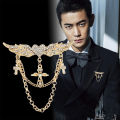 Fashion Angel Wings Heart Crystal Golden Brooch Multi-layer Chain Tassel Wings Brooch.