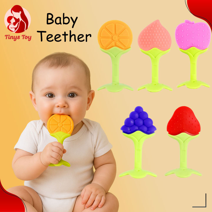 Silicone Baby Teether Fruit Shape | Soft & Safe Teething Toy | Baby Teething Relief Gift for Toddlers