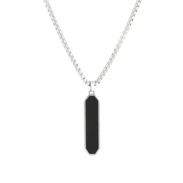 Black Square Necklaces for Men, Stainless Steel Geometric Pendant Neck Collar Gift Jewelry Chain For Men