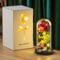 Artificial Flowers LED Red Rose Creative Valentine's Day Gift Rose in Glass Cover with Stand Light Up Rose Wedding Galaxy Rose.