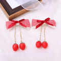 2pcs-Sweet Cherry Fabric Bow Hair Clip For Children's Daily Wear-with Bows Cherries Strawberries Plaid Lace. 