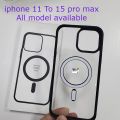Transparent Magnetic Phone Case with Box for Magsafe Wireless Charging iPhone 11 to 15 pro max Mobile -Black Cases. 