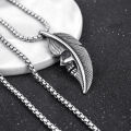 Vintage Feather Pendant Necklace Stainless Steel Feather Necklace for Men Vintage Feather Design Skull Pendant Necklace.