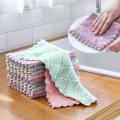 5pcs/set Household Kitchen Towels Absorbent Thicker Double-layer Microfiber Wipe Table Kitchen Towel Cleaning Dish Washing Cloth.