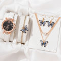 5pcs New Women's Butterfly Quartz Watch Butterfly Face Bracelet Necklace Set Fashion Trend Girl English Watches （No Box）. 