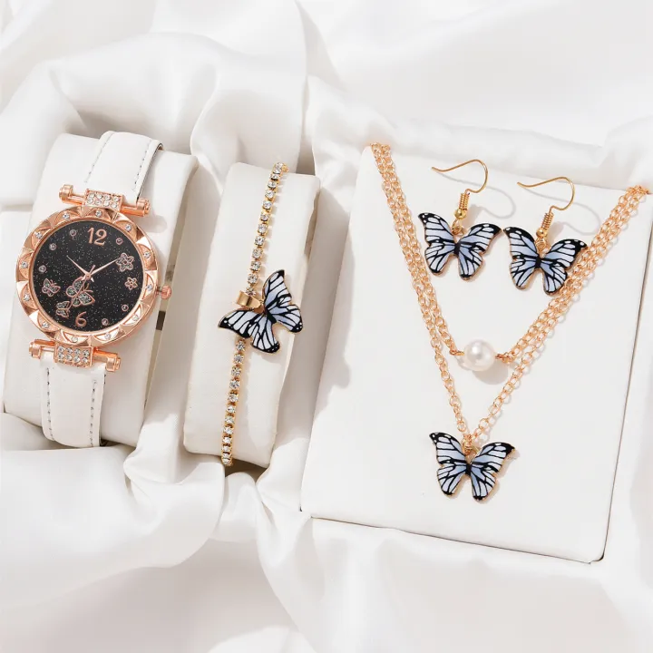 5pcs%20New%20Women's%20Butterfly%20Quartz%20Watch%20Butterfly%20Face%20Bracelet%20Necklace%20Set%20Fashion%20Trend%20Girl%20English%20Watches%20%EF%BC%88No%20Box%EF%BC%89%20-%20Image%204