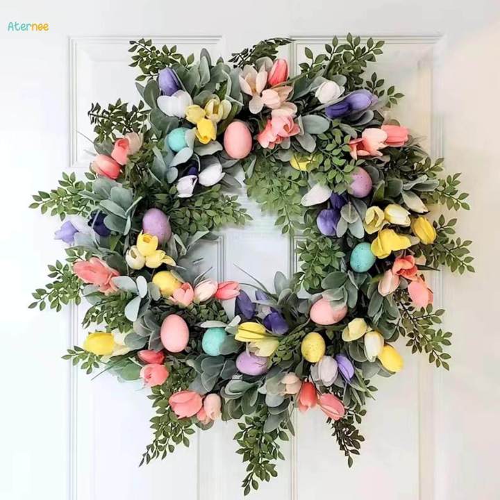 Easter Egg Flower Wreath Easter Door Wreath for Front Door Home Patio Porch